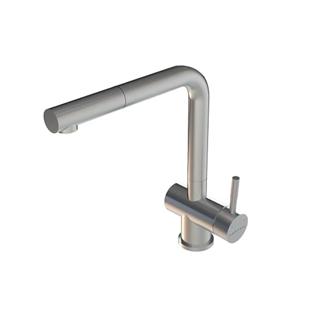Carysil Alpha 2202 Kitchen Sink Faucet, L-Shape Pull-Out Tap, Spray Modes, 360° Swivel Spout, Single Lever Hot & Cold Mixer, 35mm Cartridge, Stainless Steel Body, Matt Finish