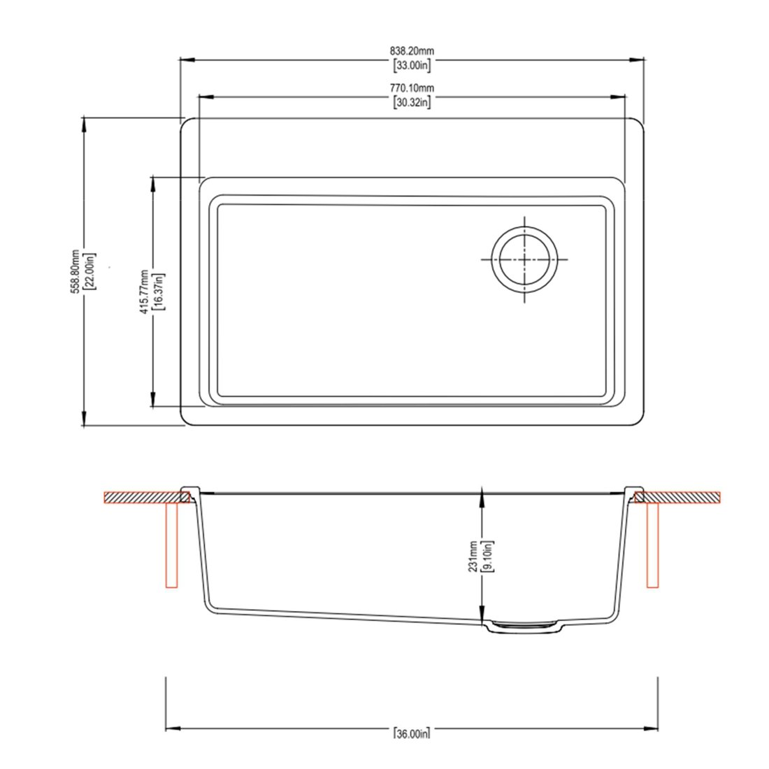 Carysil 13322 Tango Single Bowl Kitchen Sink dimensions