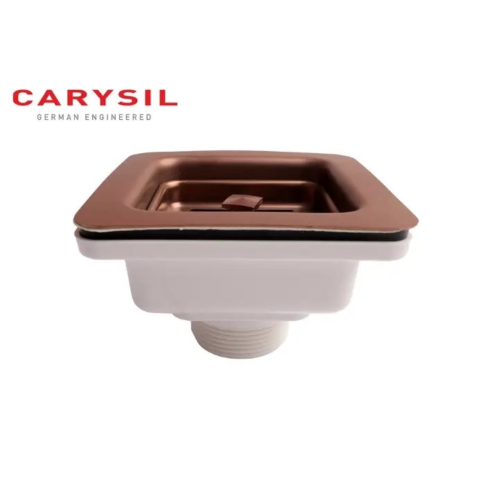 Carysil 304 Grade Stainless Steel Square Waste Coupling with Removable Waste Strainer Assembly, Corrosion-Resistant, Efficient Drainage System – Rose Gold PVD Finish