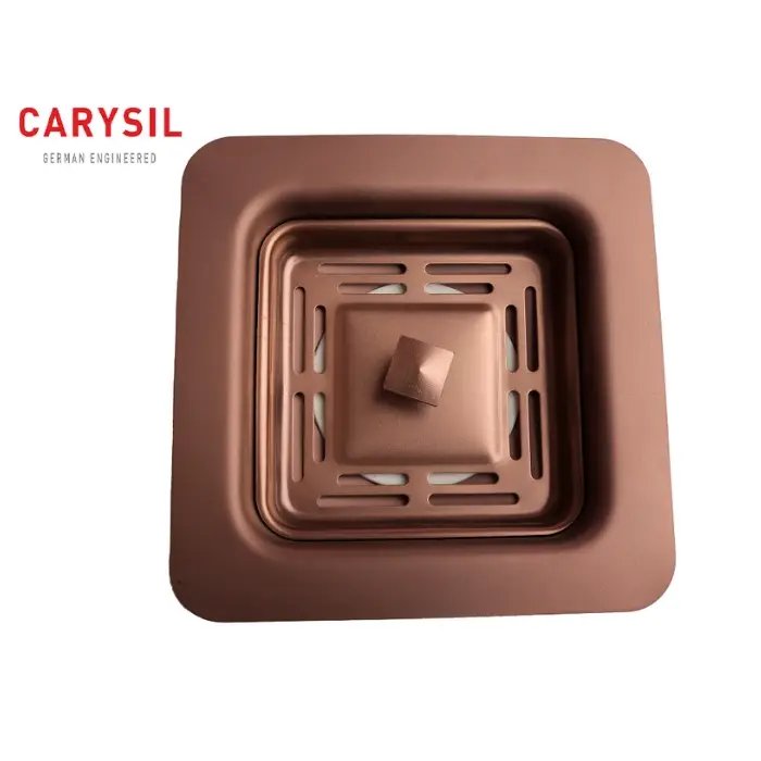 Carysil 304 Grade Stainless Steel Square Waste Coupling with Removable Waste Strainer Assembly, Corrosion-Resistant, Efficient Drainage System – Rose Gold PVD Finish