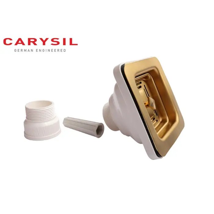 Carysil 304 Grade Stainless Steel Square Waste Coupling with Removable Waste Strainer Assembly, Corrosion-Resistant, Efficient Drainage System – Yellow Gold PVD Finish