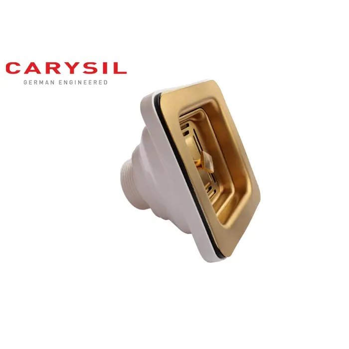 Carysil 304 Grade Stainless Steel Square Waste Coupling with Removable Waste Strainer Assembly, Corrosion-Resistant, Efficient Drainage System – Yellow Gold PVD Finish