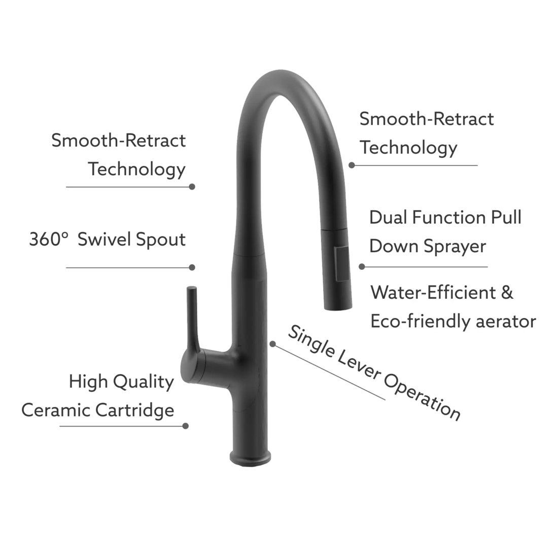 Carysil ALA 1512 Brass Kitchen Faucet with Pull Out spout Sprayer and Single Handle Pull Down Kitchen Sink Faucet