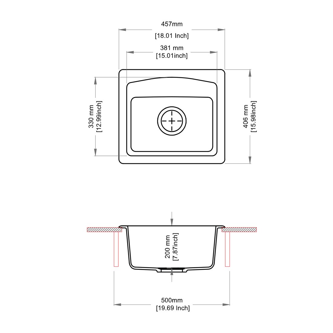 Carysil Bar Single Bowl Kitchen Sink dimensions