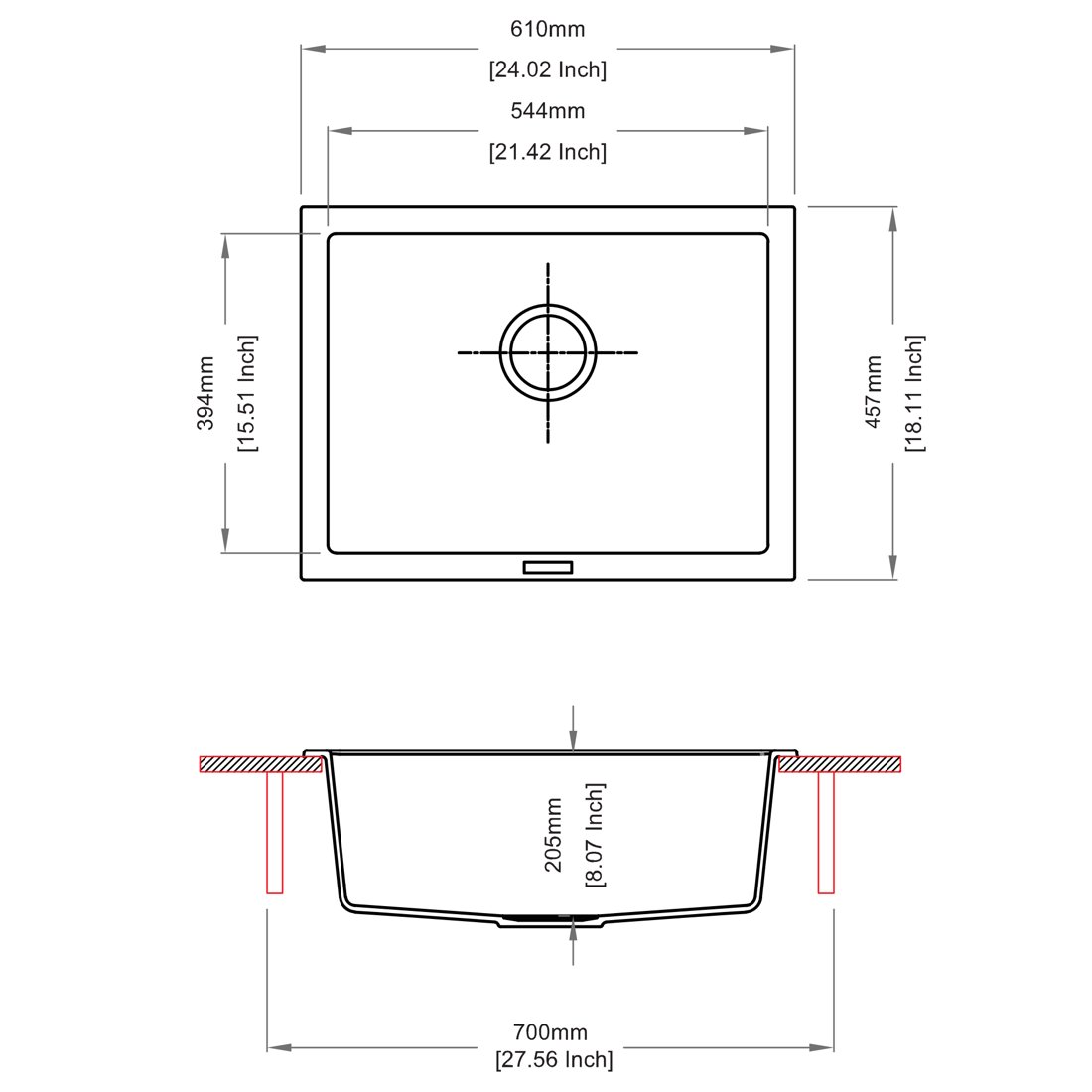 Carysil Big Bowl Kitchen Sink dimensions