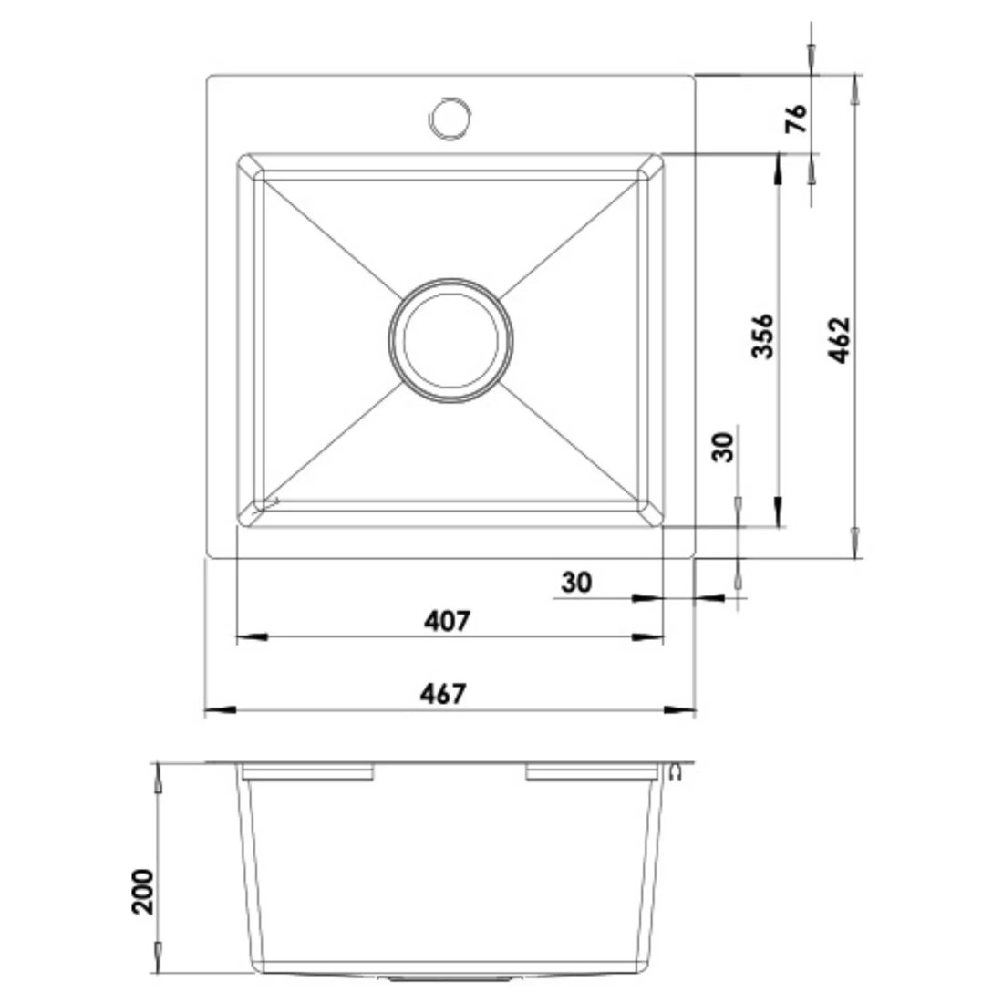 Carysil Bull Stainless Steel dimensions