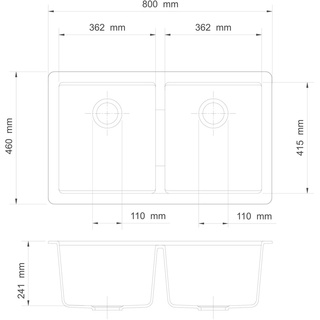 Carysil CG2B 3322 U Double Bowls Two Bowl Kitchen Sink dimensions