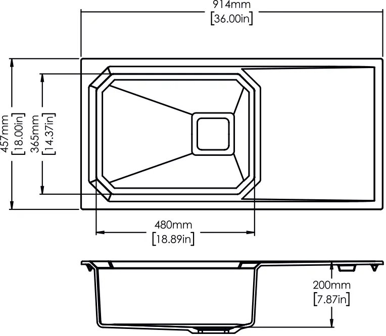 Carysil Crystal 3618 Single Bowl with drainer Kitchen Sink dimensions
