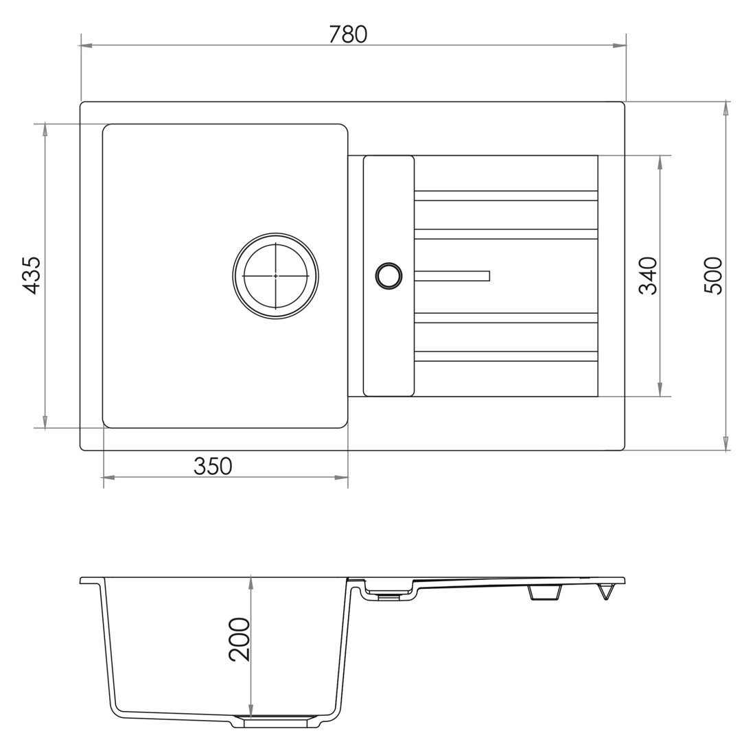 Carysil D100S Tip Toe Single Bowl with Drainer Kitchen Sink dimensions