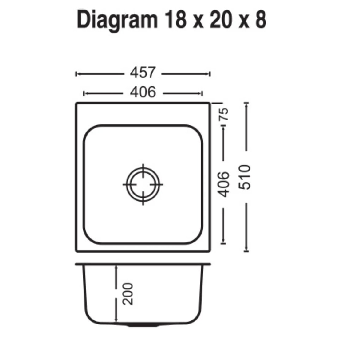 Carysil Elegance Plus Single Bowl 18x20x8 dimensions