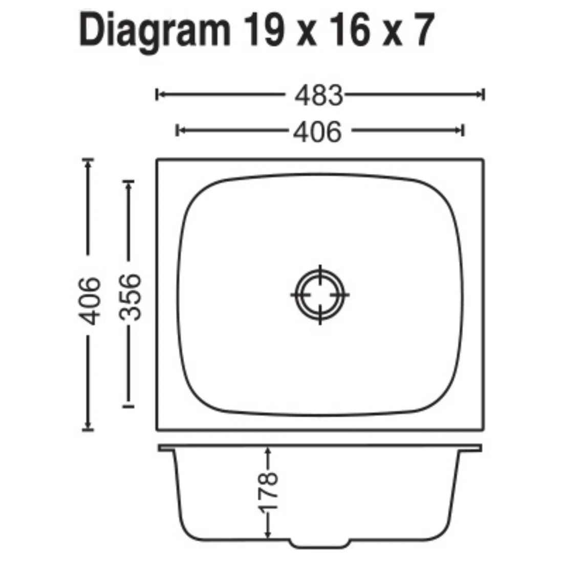 Carysil Elegance Single Bowl 19x16x7 dimensions