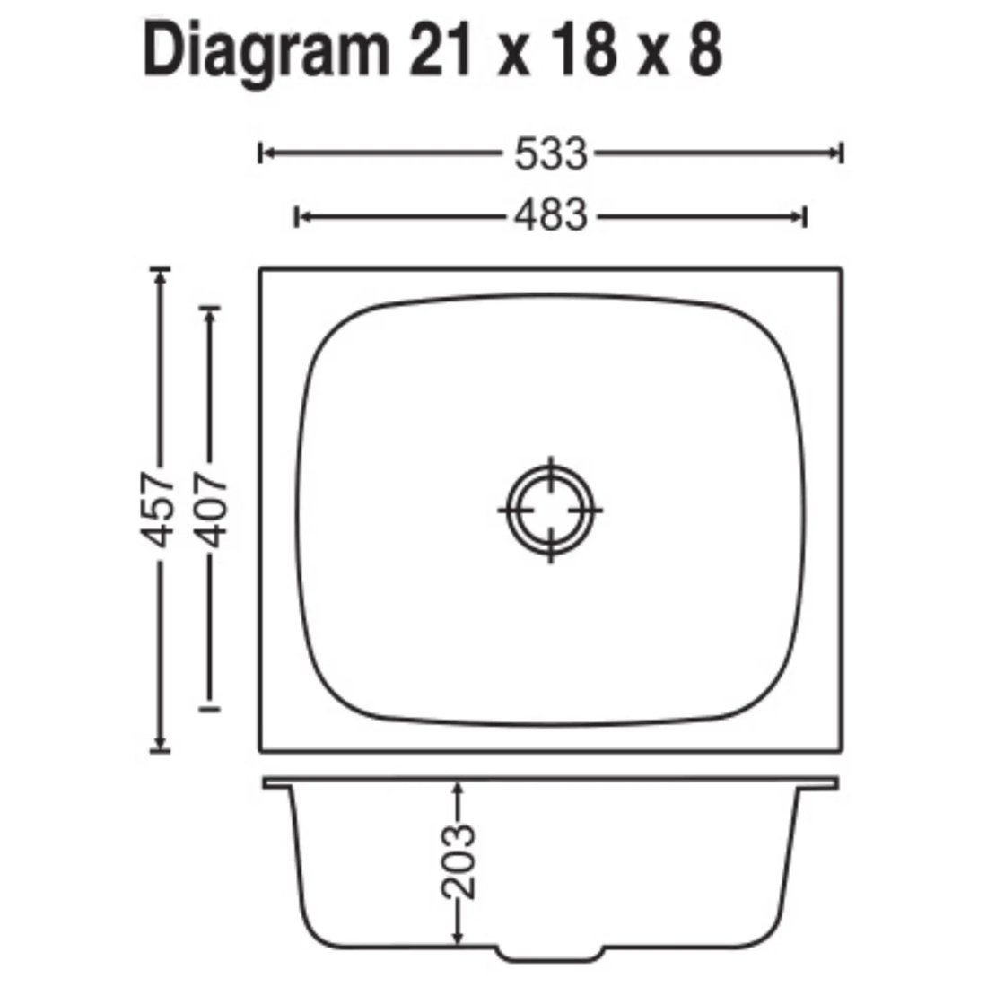 Carysil Elegance Single Bowl 21x18x8 dimensions