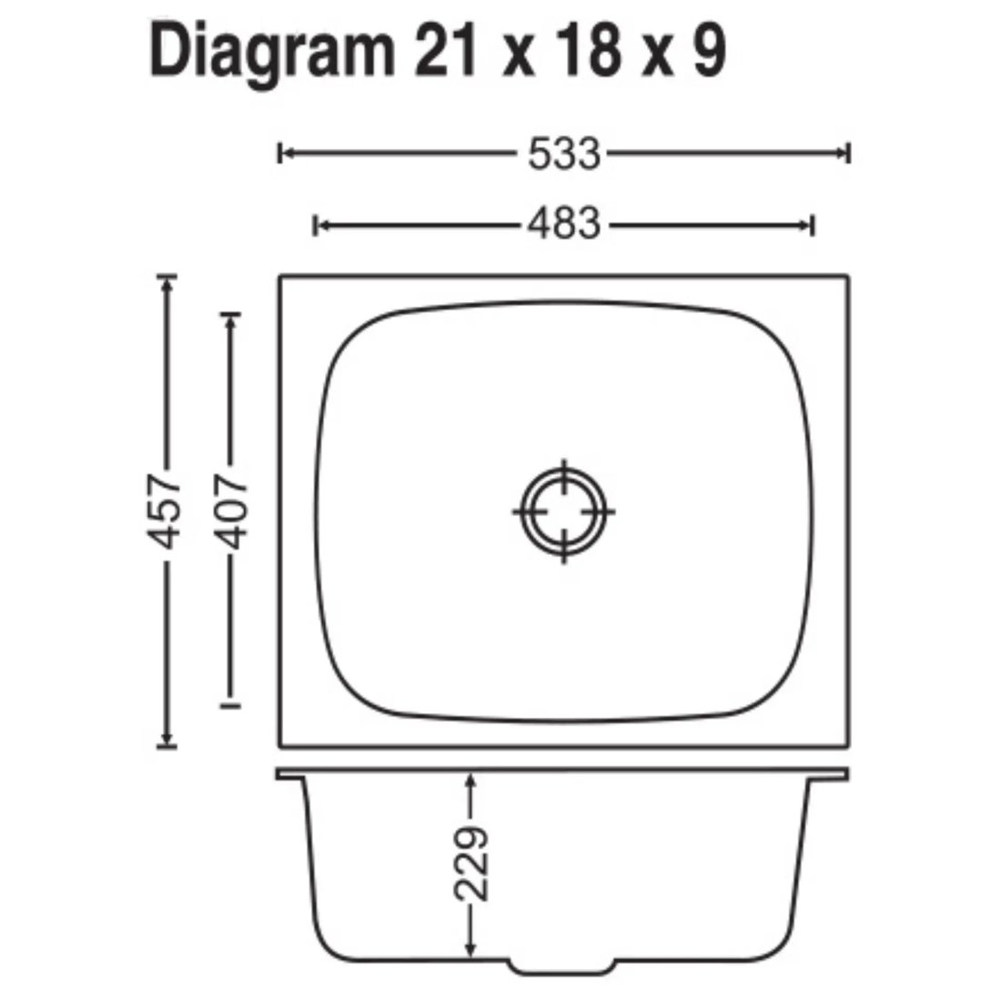 Carysil Elegance Single Bowl 21x18x9 dimensions