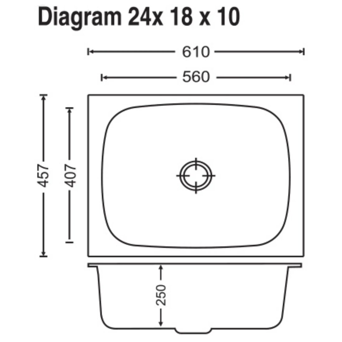 Carysil Elegance Single Bowl 24x18x10 dimensions
