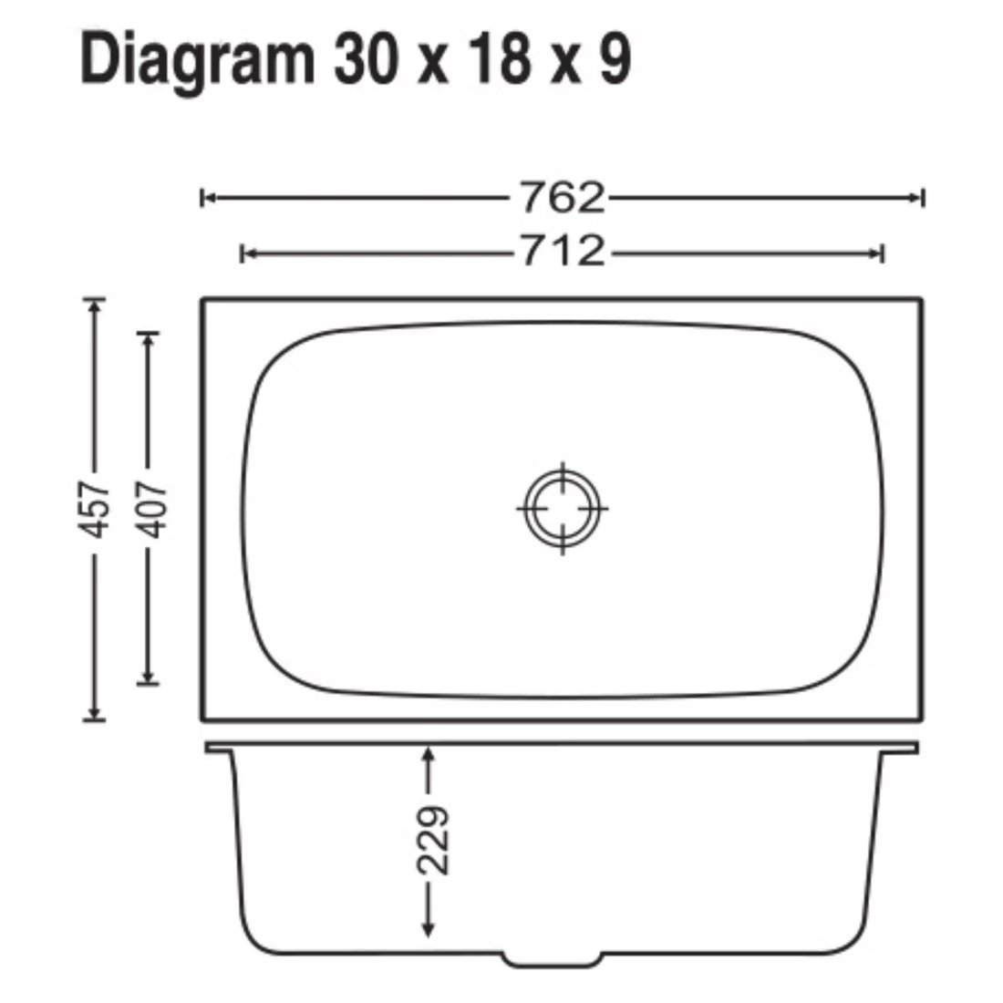 Carysil Elegance Single Bowl 30x18x9 dimensions