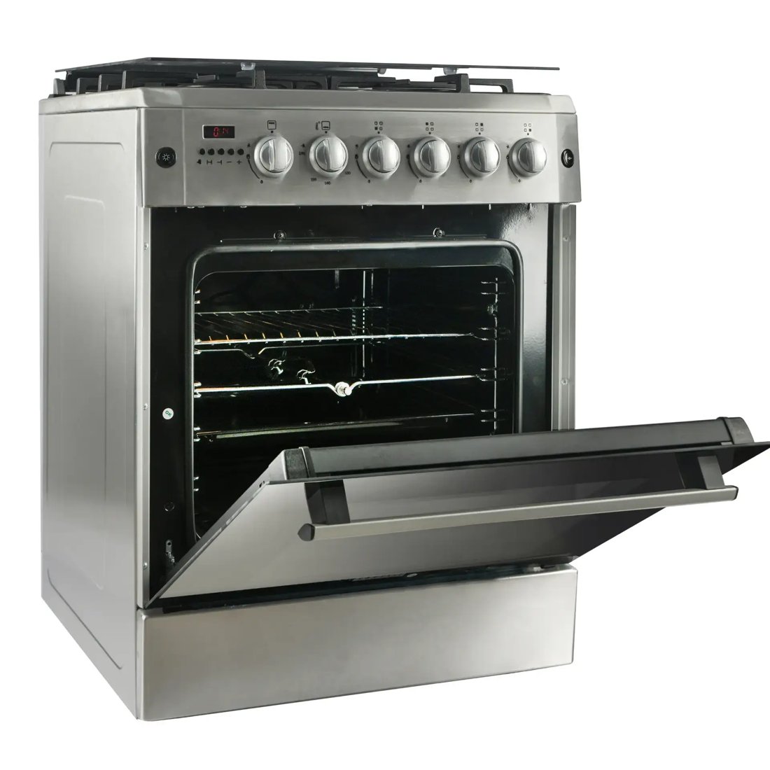 Carysil Free-Standing Cooking Range FSCR-01, 62L Gas Oven, 4 High-Power Italian SABAF Burners, Cast Iron Support, Digital Timer, Cooking, Baking, Grilling & Roasting, Stainless Steel Body, Silver