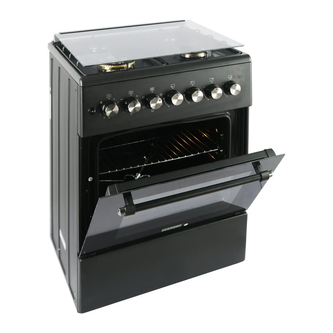 Carysil Free-Standing Cooking Range FSCR-04, 62L Electric Oven, 4 High-Power Italian SABAF Burners, Cast Iron Support, Digital Timer, Cooking, Baking, Grilling & Roasting, Stainless Steel Body, Black