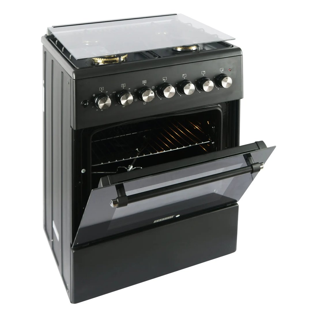 Carysil Free-Standing Cooking Range FSCR-04, 62L Electric Oven, 4 High-Power Italian SABAF Burners, Cast Iron Support, Digital Timer, Cooking, Baking, Grilling & Roasting, Stainless Steel Body, Black
