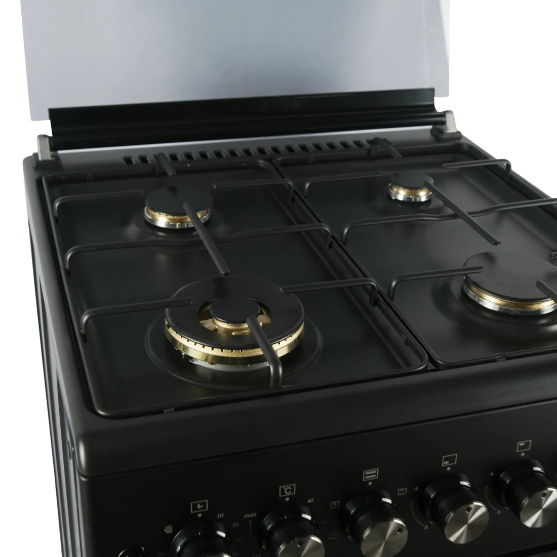 Carysil Free-Standing Cooking Range FSCR-04, 62L Electric Oven, 4 High-Power Italian SABAF Burners, Cast Iron Support, Digital Timer, Cooking, Baking, Grilling & Roasting, Stainless Steel Body, Black