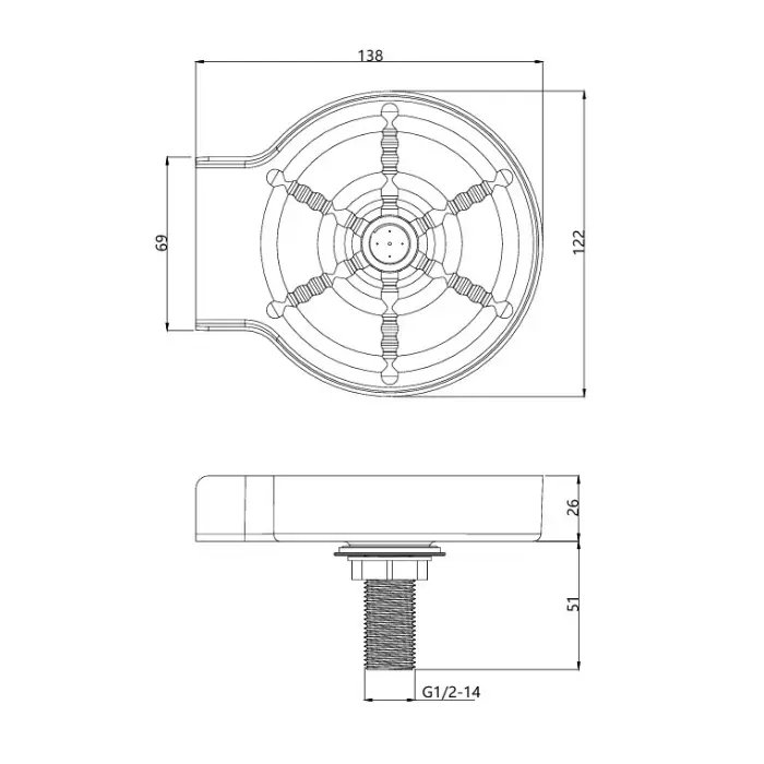 Carysil Glass Rinser for Kitchen Sink, Automatic Cup Washer for Kitchen Sink, 304-grade Stainless Steel, 5 Spray Holes, Bar Glass Rinser and Bottle Rinser, Brush Steel dimensions