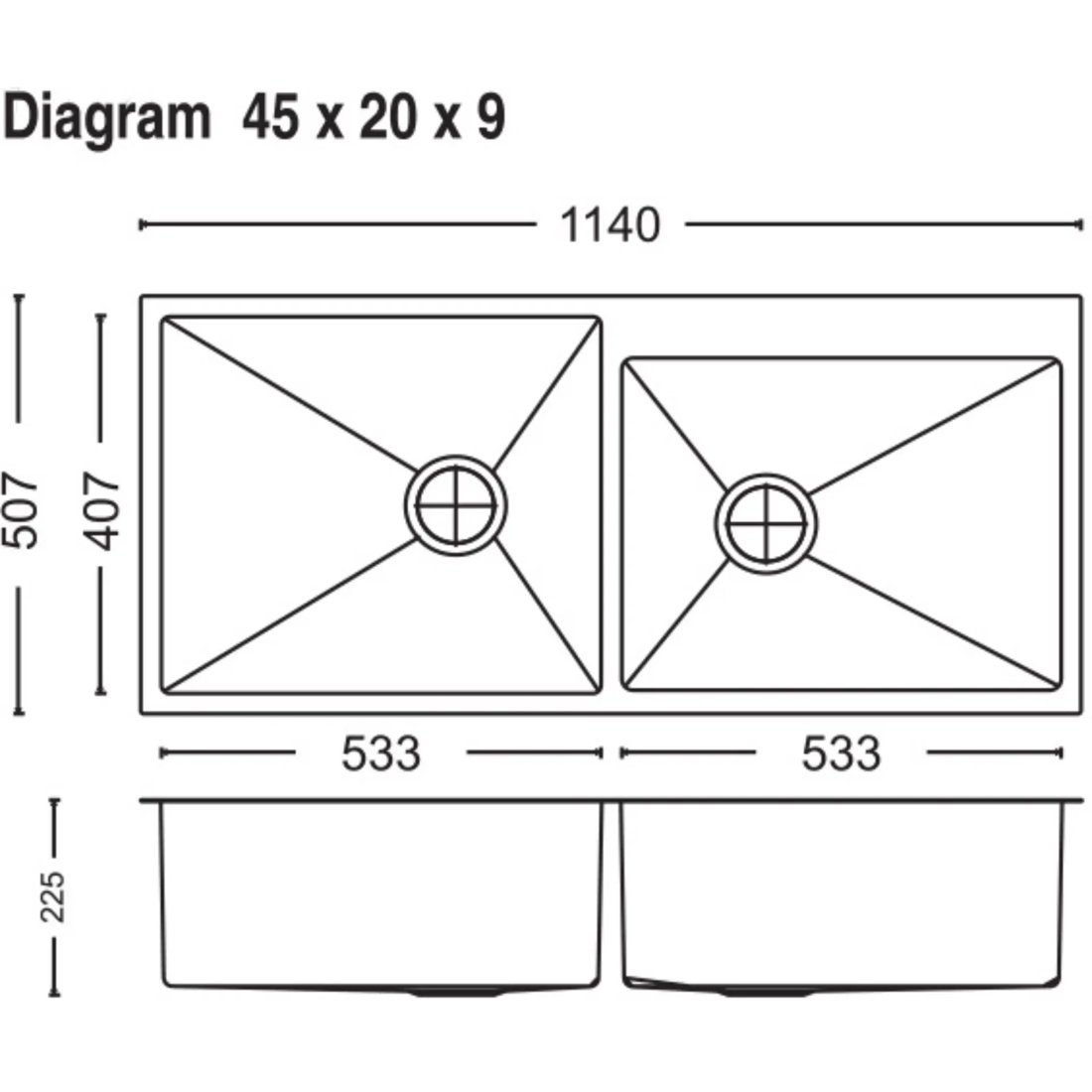 Carysil Micro Radius R10 One and Half Bowl and Double Bowl 45x20x9 dimensions
