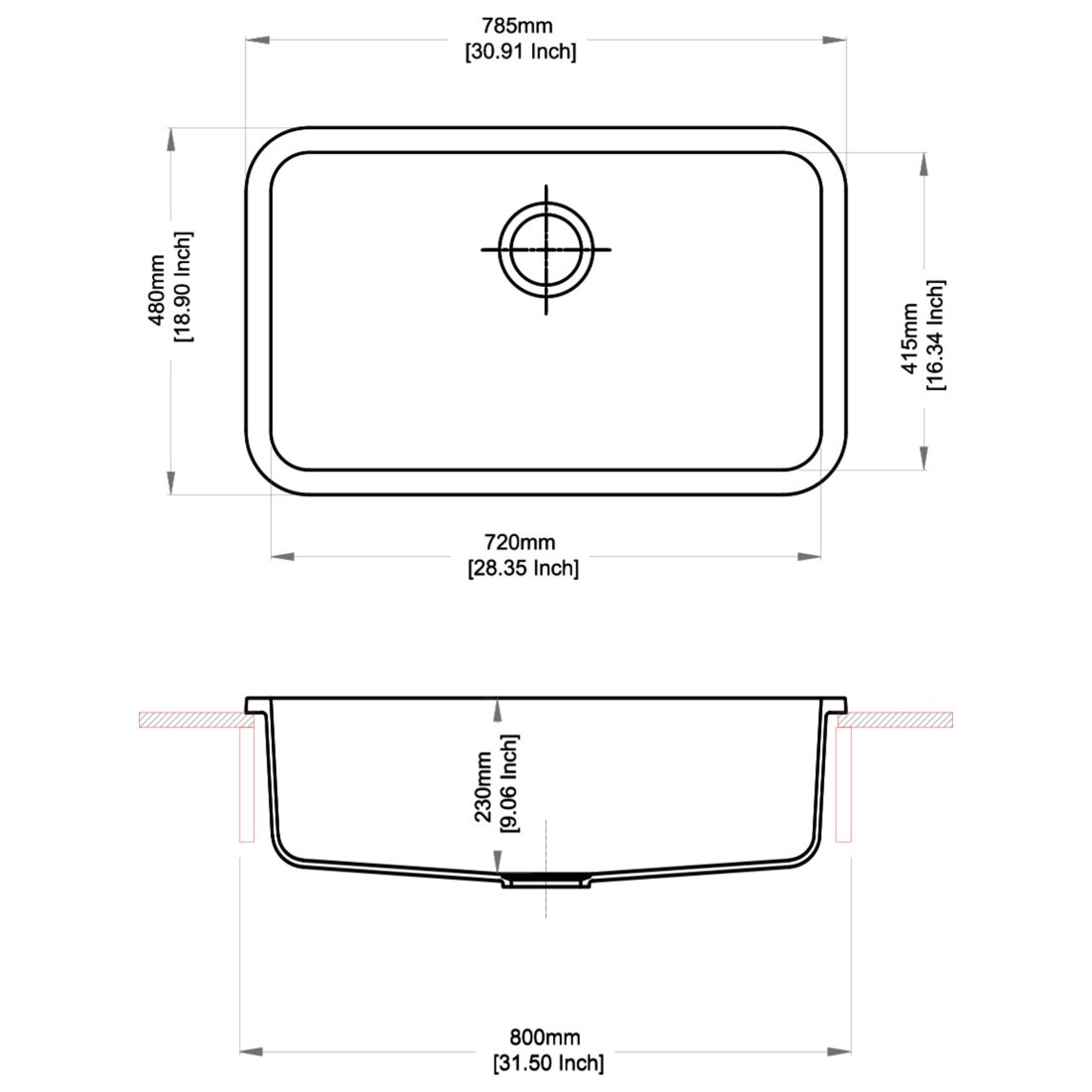 Carysil N100 Jumbo Single Bowl Kitchen Sink dimensions