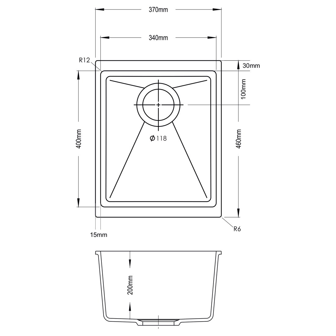 Carysil N100N Enigma Single Bowl Kitchen Sink dimensions