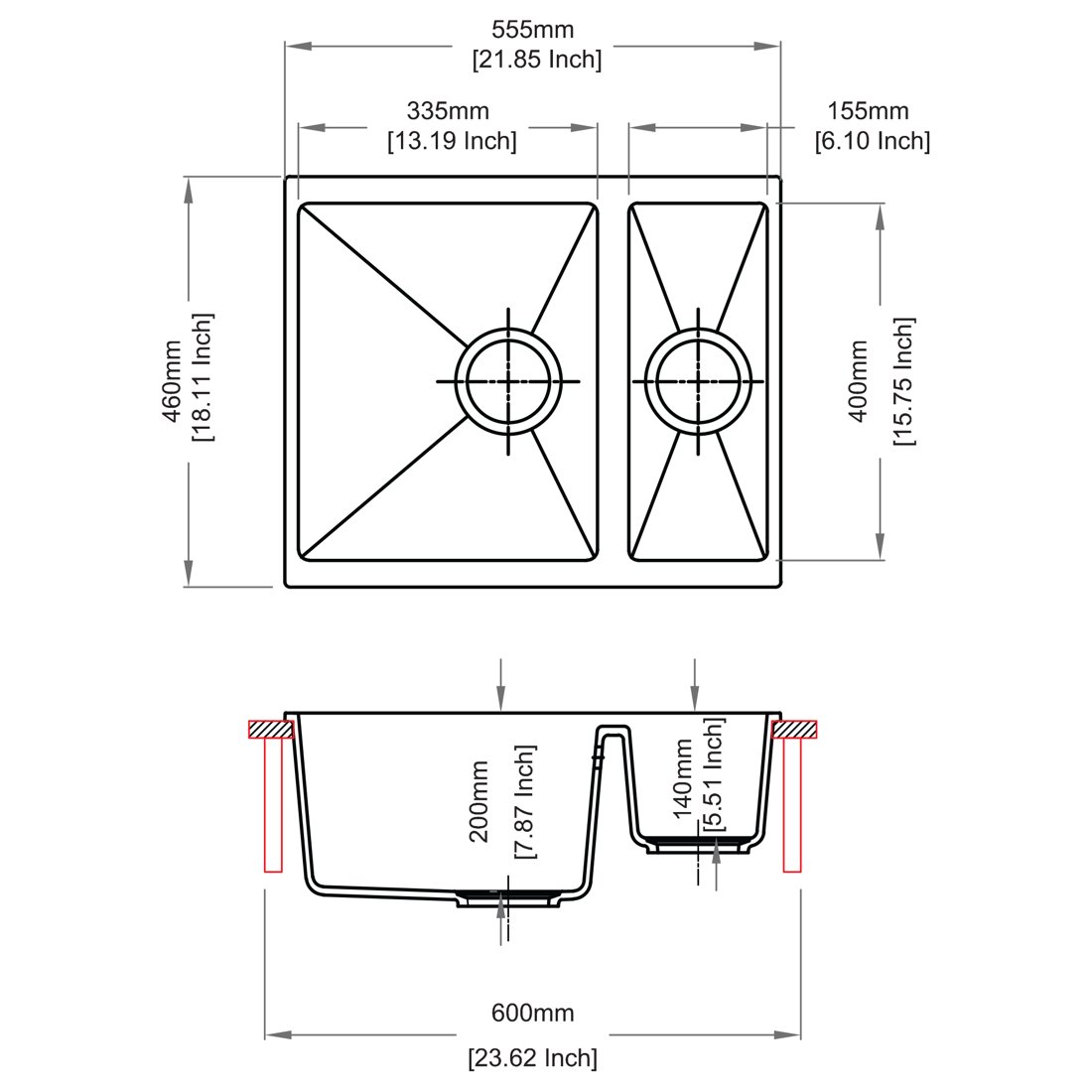 Carysil N150 Enigma One and Half Bowl Kitchen Sink dimensions