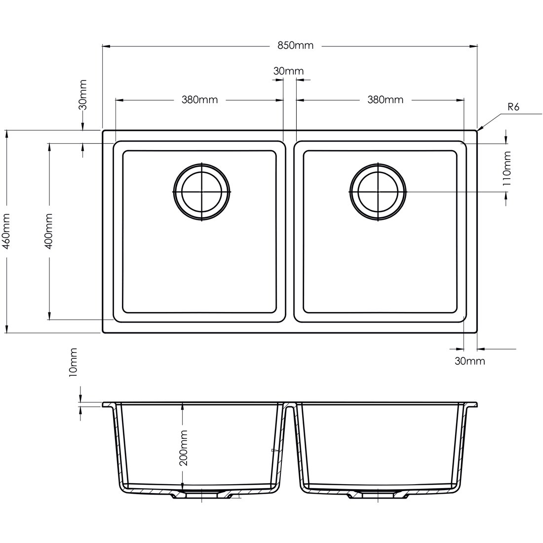 Carysil N200 Enigma Double Bowl Kitchen Sink dimensions