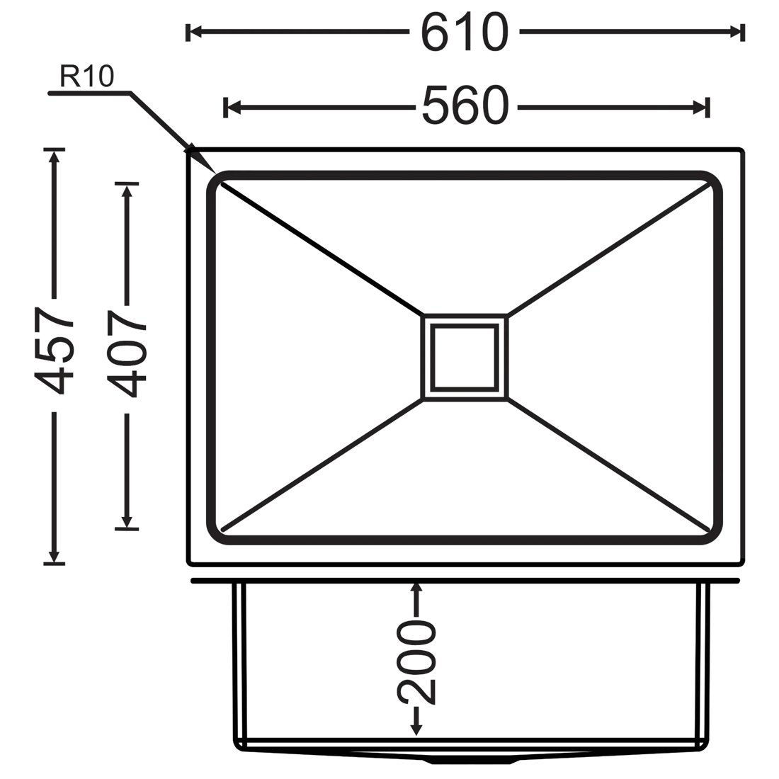 Carysil PMQ 3 PVD Single Bowl Kitchen Sink dimensions
