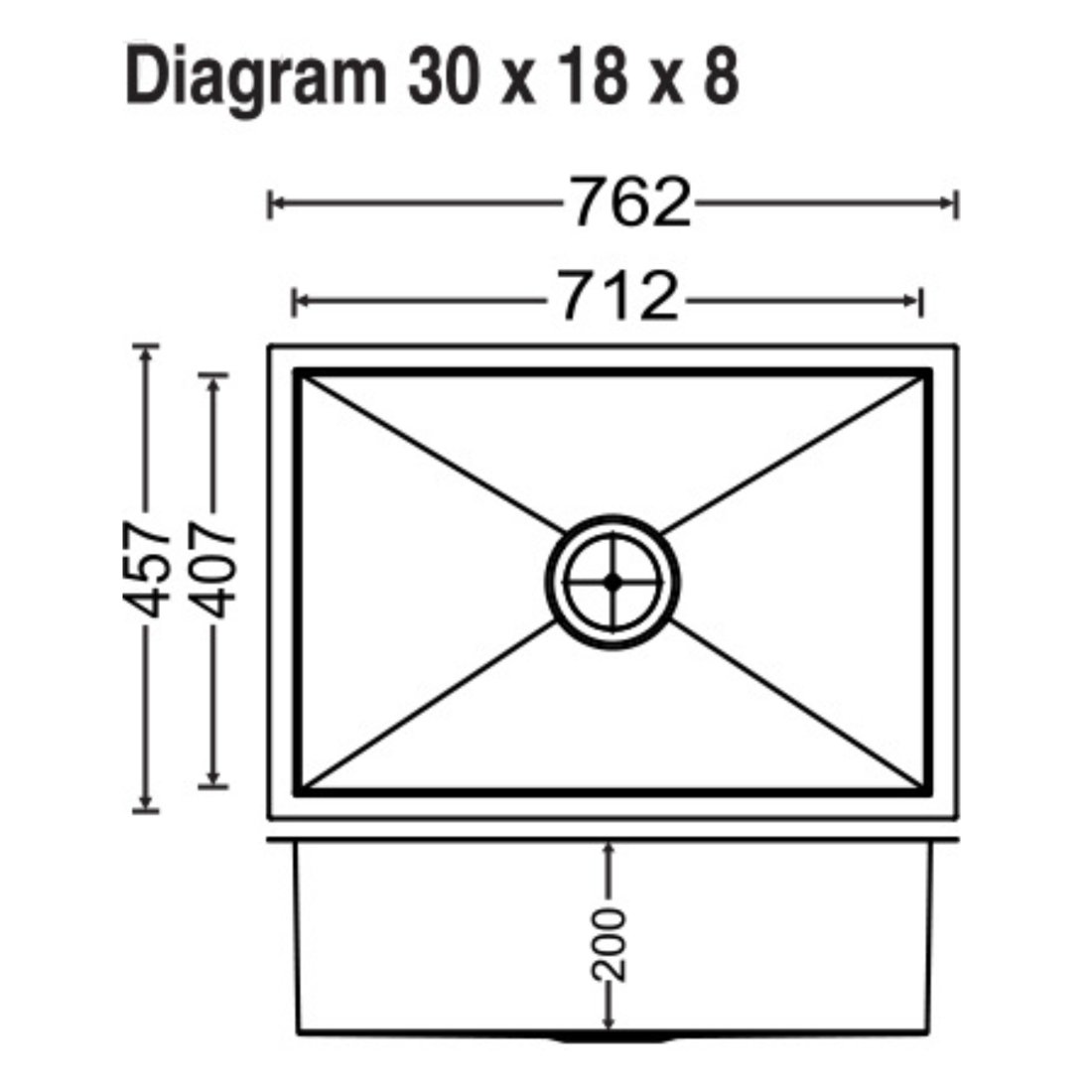 Carysil Quadro Q10 Single Bowl 30x18x8 dimensions