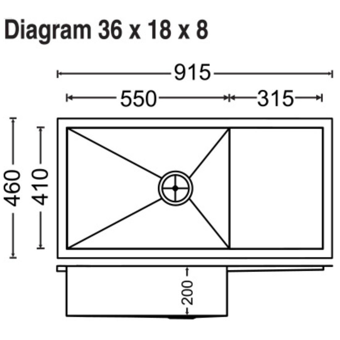 Carysil Quadro Single Bowl with Drainer 36x18x8 dimensions