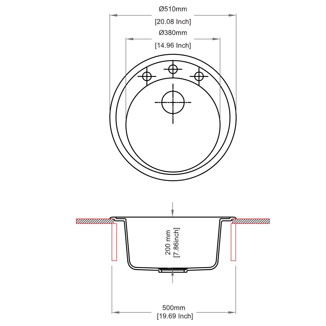 Carysil Rock O Single Bowl Kitchen Sink dimensions
