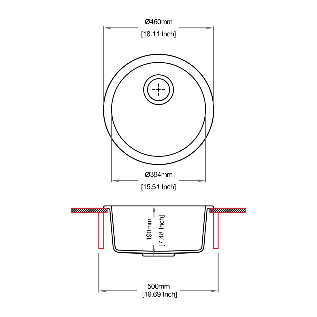 Carysil Rock Single Bowl Kitchen Sink dimensions