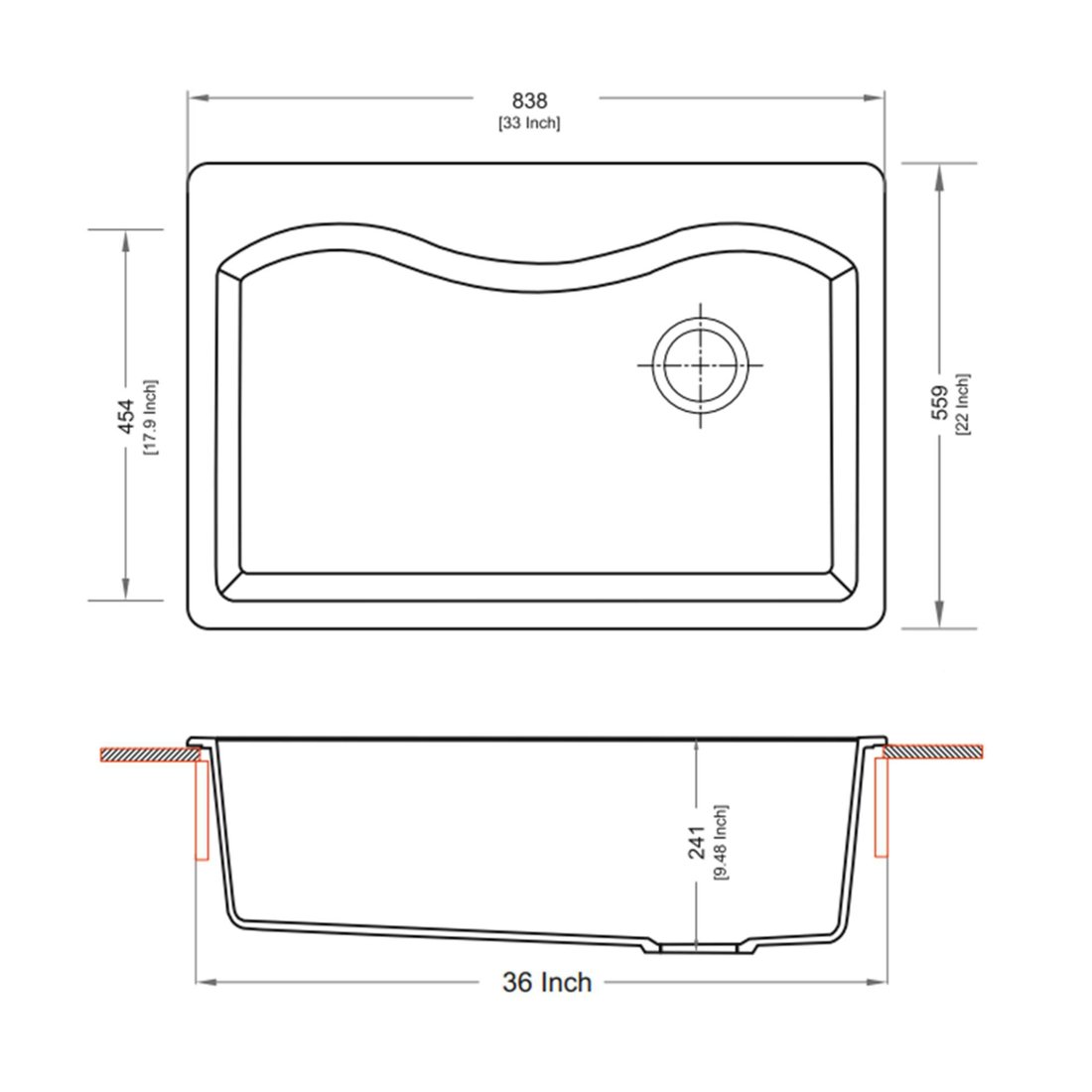 Carysil S 3322 Tango Single Bowl kitchen Sink dimensions