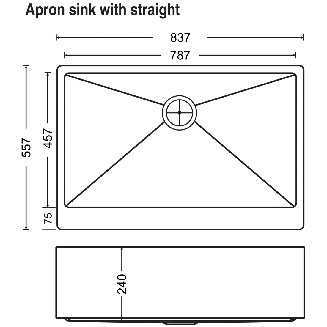 Carysil Straight Appron Sink 33x22x9 dimensions