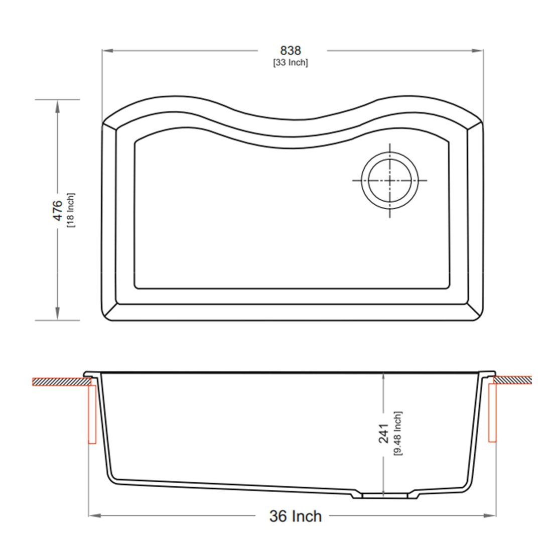 Carysil SU 3322 Tango Single Bowl Kitchen Sink dimensions