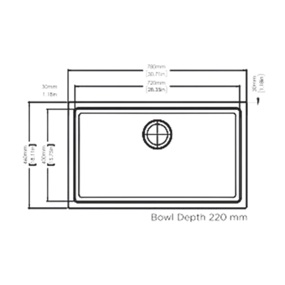 Carysil XL 780 Smart Series Single Bowl Kitchen Sink dimensions