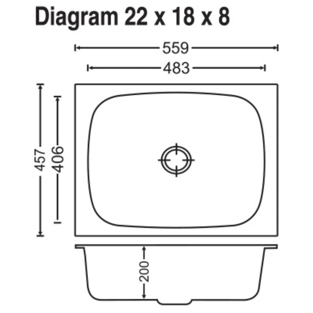 Elegance Single Bowl 22x18x8 dimensions