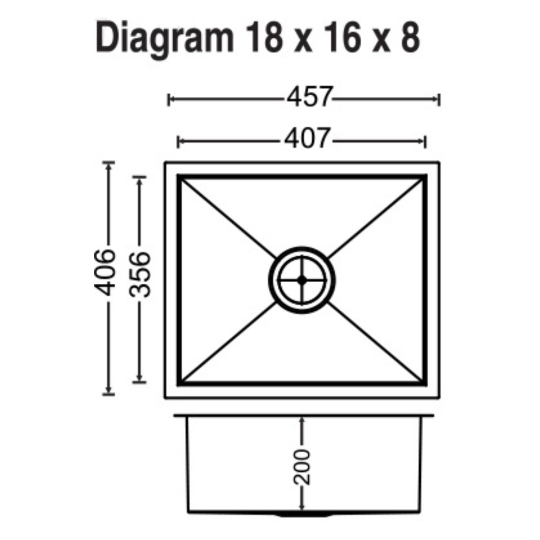 Quadro Single Bowl 18x16x8 dimensions