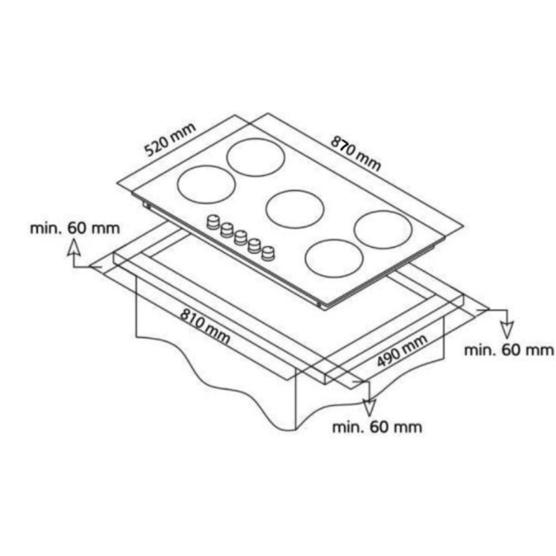 Vitroceramic Electric Hob 90 cm dimensions