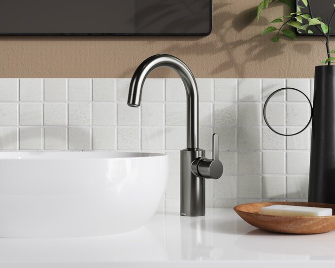 Basin mixer with high spout graphite grey