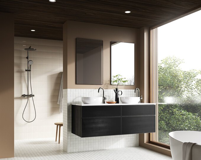Basin mixer with high spout graphite grey