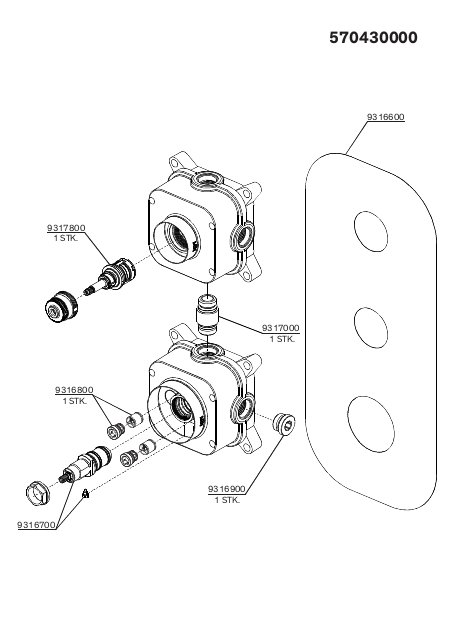 Concealed pack – Thermostat + 2 way diverter