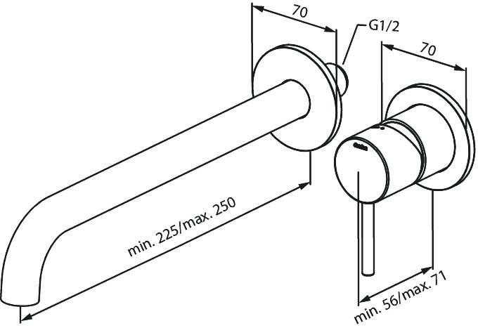 Exposed kit for built in Basin Mixer Box (250 mm) chrome