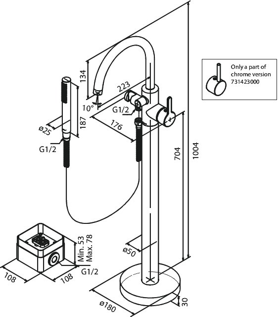 Freestanding bath mixer steel