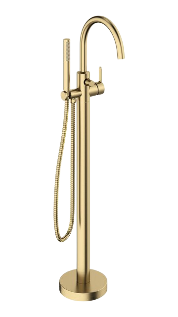 Freestanding bath mixer brushed brass