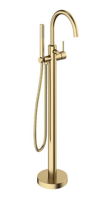 Freestanding bath mixer brushed brass