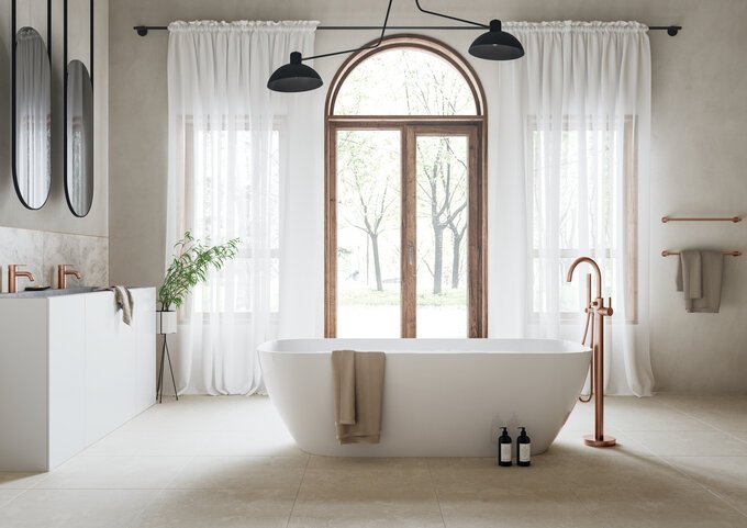 Freestanding bath mixer brushed copper