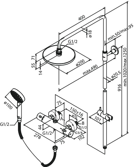 Hilina Shower system chrome
